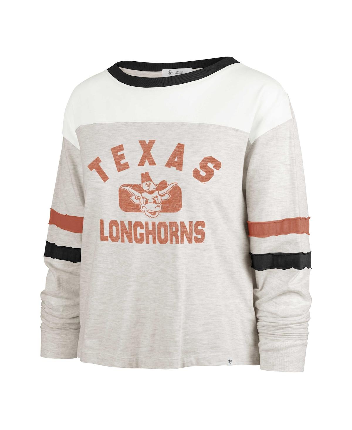 Shop 47 Brand Women's ' Oatmeal Distressed Texas Longhorns Vault All Class Lena Long Sleeve T-shirt