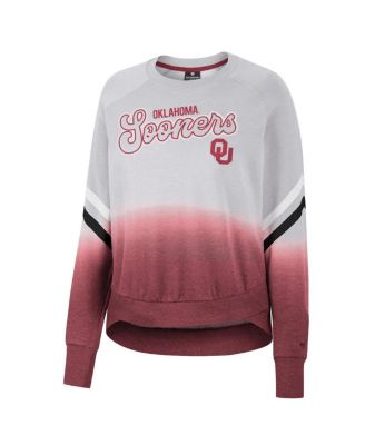 Women's Gray Oklahoma Sooners Cue Cards Dip-Dye Raglan Pullover Sweatshirt