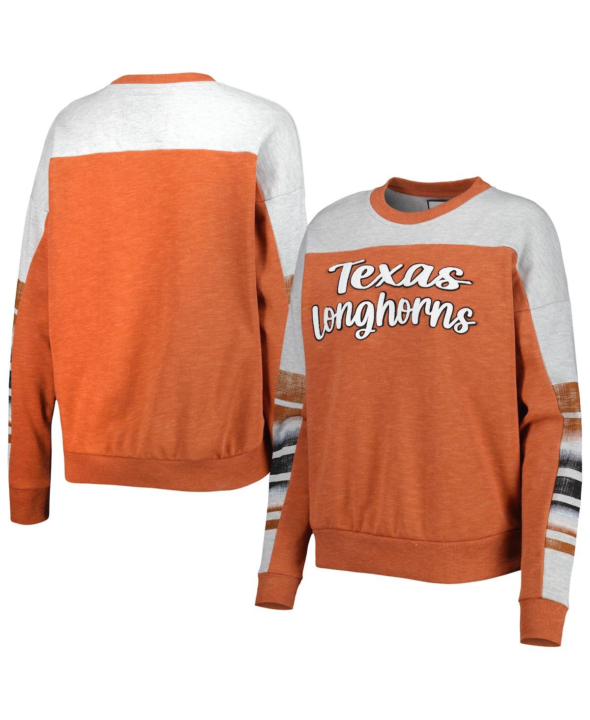 Colosseum Women's  Texas Orange, Heather Gray Texas Longhorns Baby Talk Pullover Sweatshirt In Orange,heather Gray