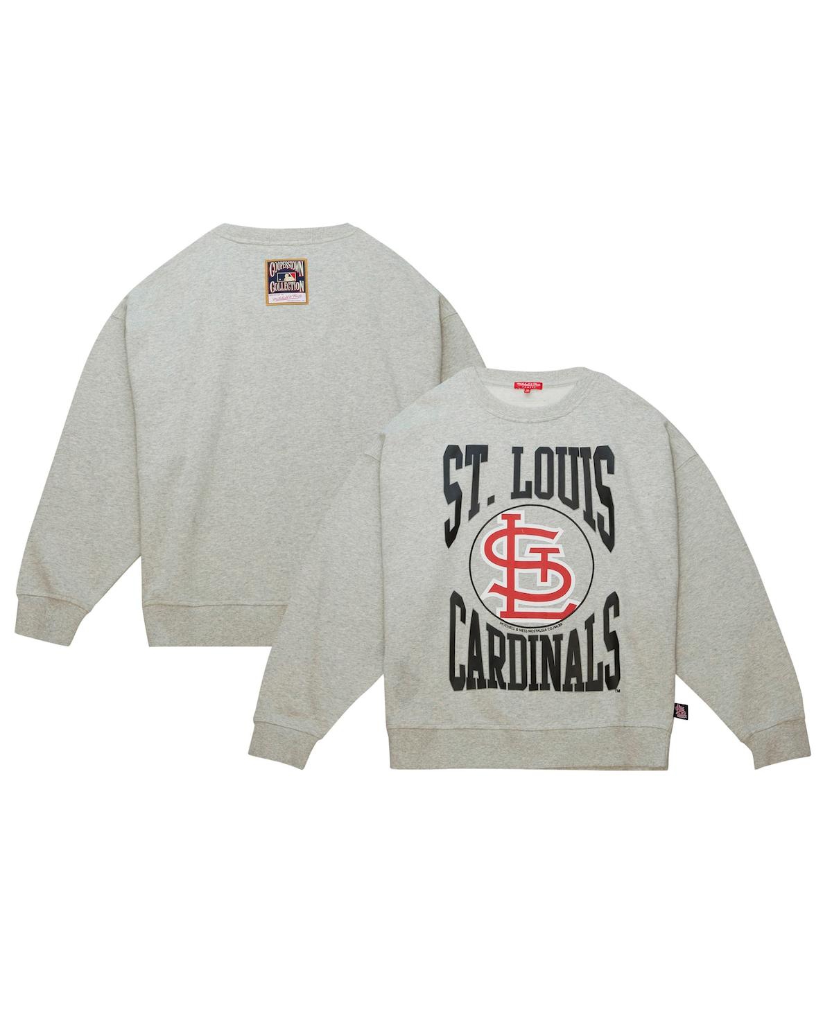 Women's Mitchell & Ness Heather Gray St. Louis Cardinals Cooperstown Collection Logo 3.0 Pullover SW