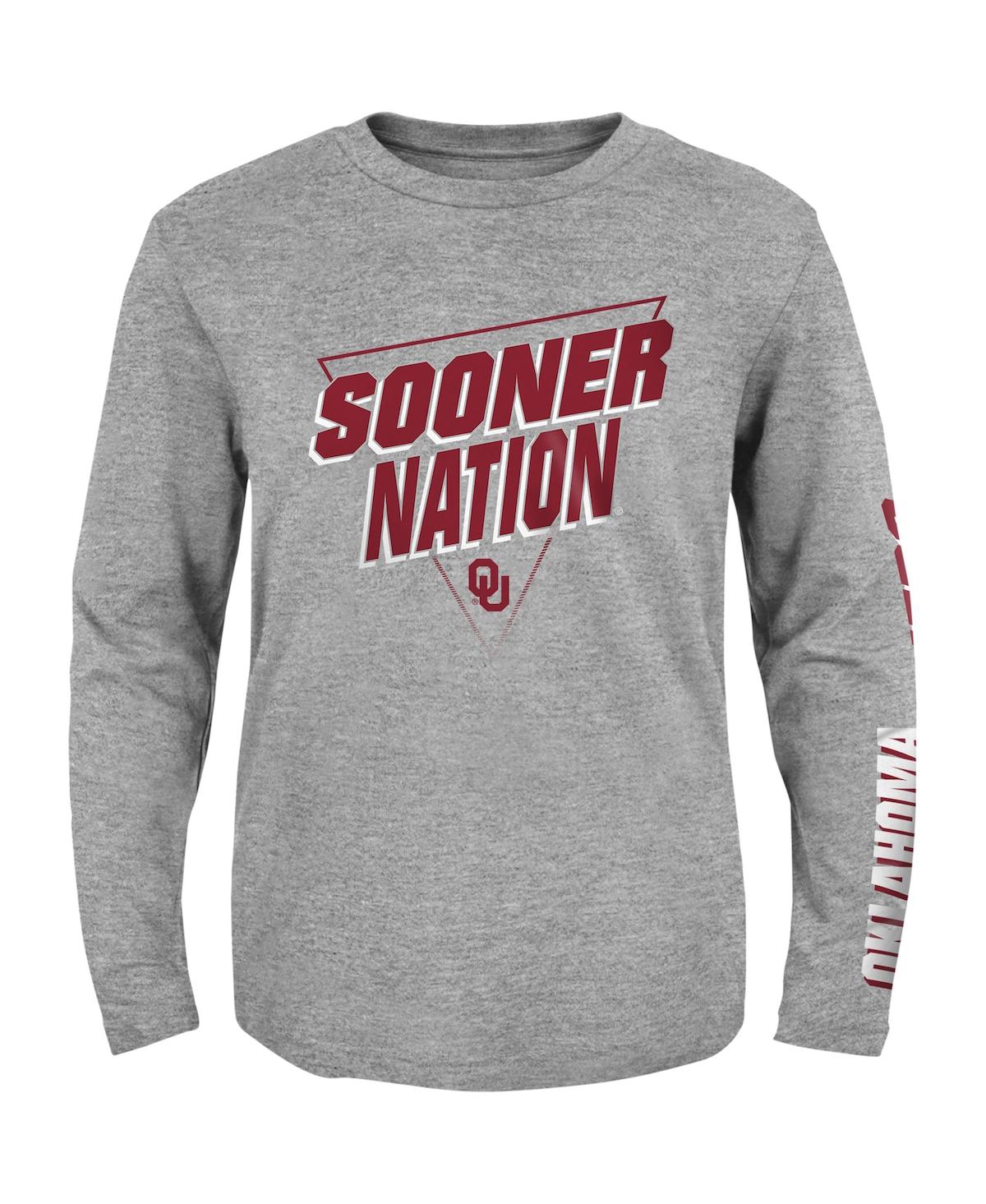 Shop Outerstuff Big Boys Heather Gray Oklahoma Sooners 2-hit For My Team Long Sleeve T-shirt
