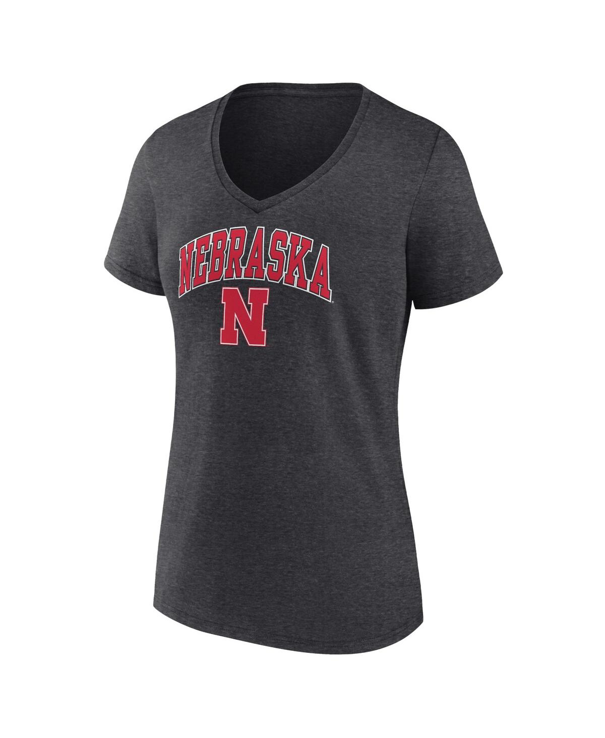 Women's FanaticsNebraska Huskers Evergreen Campus V-Neck T-shirt - Heather Charcoal