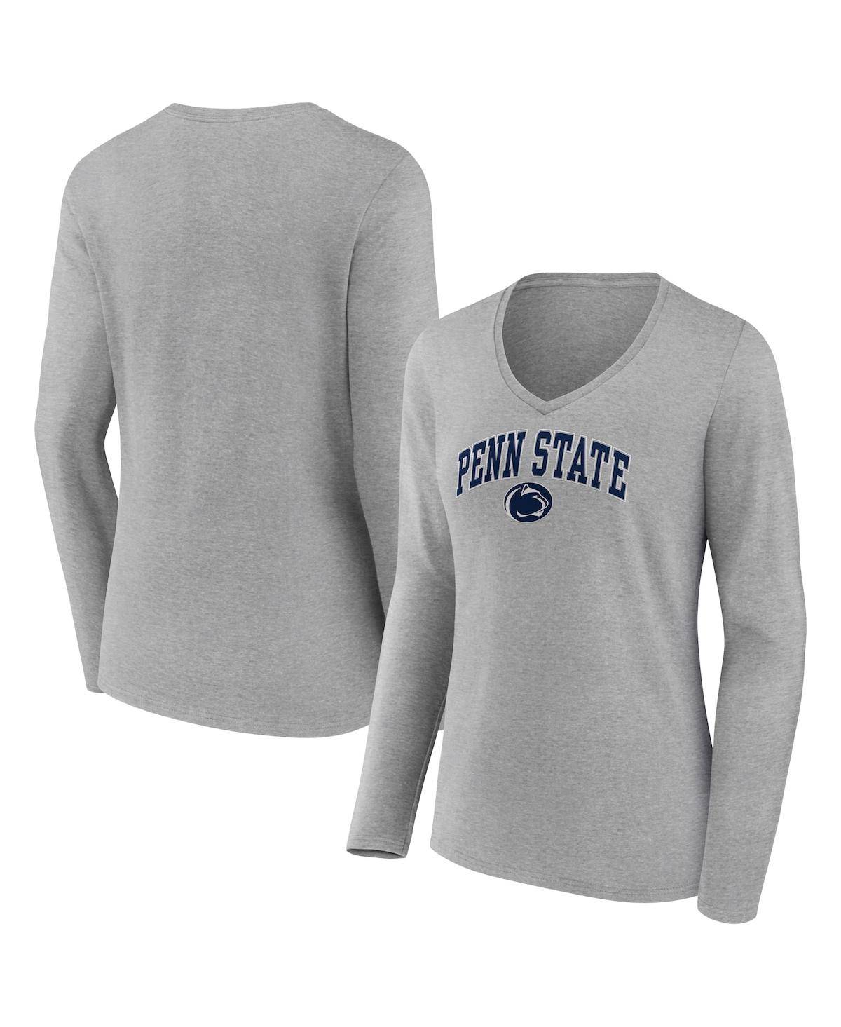 Women's Fanatics Heather Gray Penn State Nittany Lions Evergreen Campus Long Sleeve V-Neck T-shirt - Heather Gray