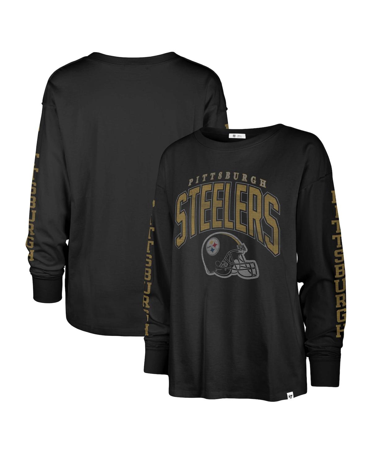 47 Brand Women's ' Black Distressed Pittsburgh Steelers Tom Cat Long Sleeve T-shirt