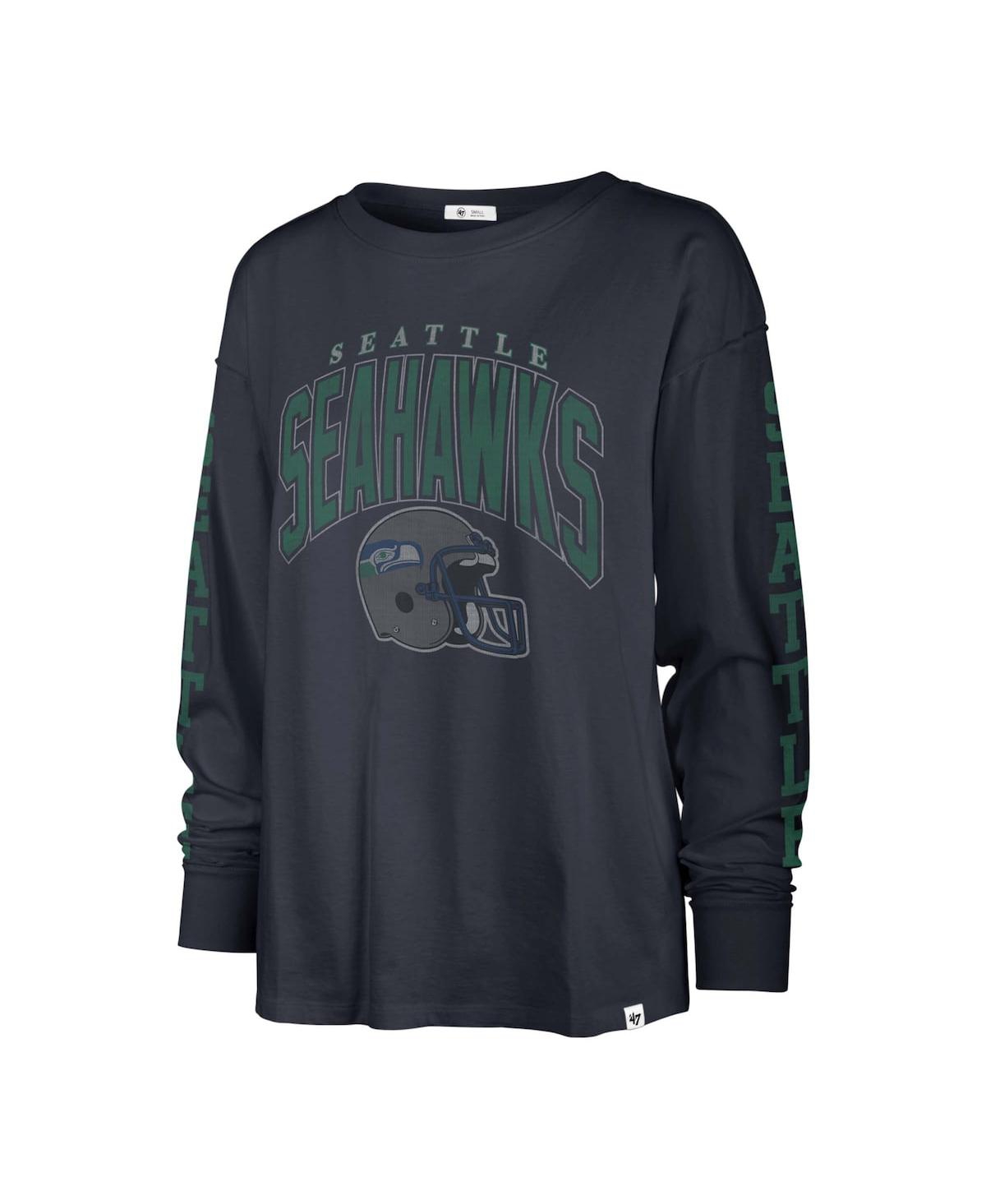 Shop 47 Brand Women's ' Navy Distressed Seattle Seahawks Tom Cat Long Sleeve T-shirt