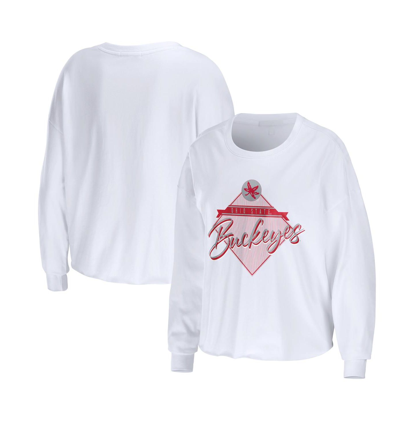 Женская футболка WEAR by Erin Andrews White Ohio State Buckeyes Diamond Long Sleeve Cropped — фото 1
