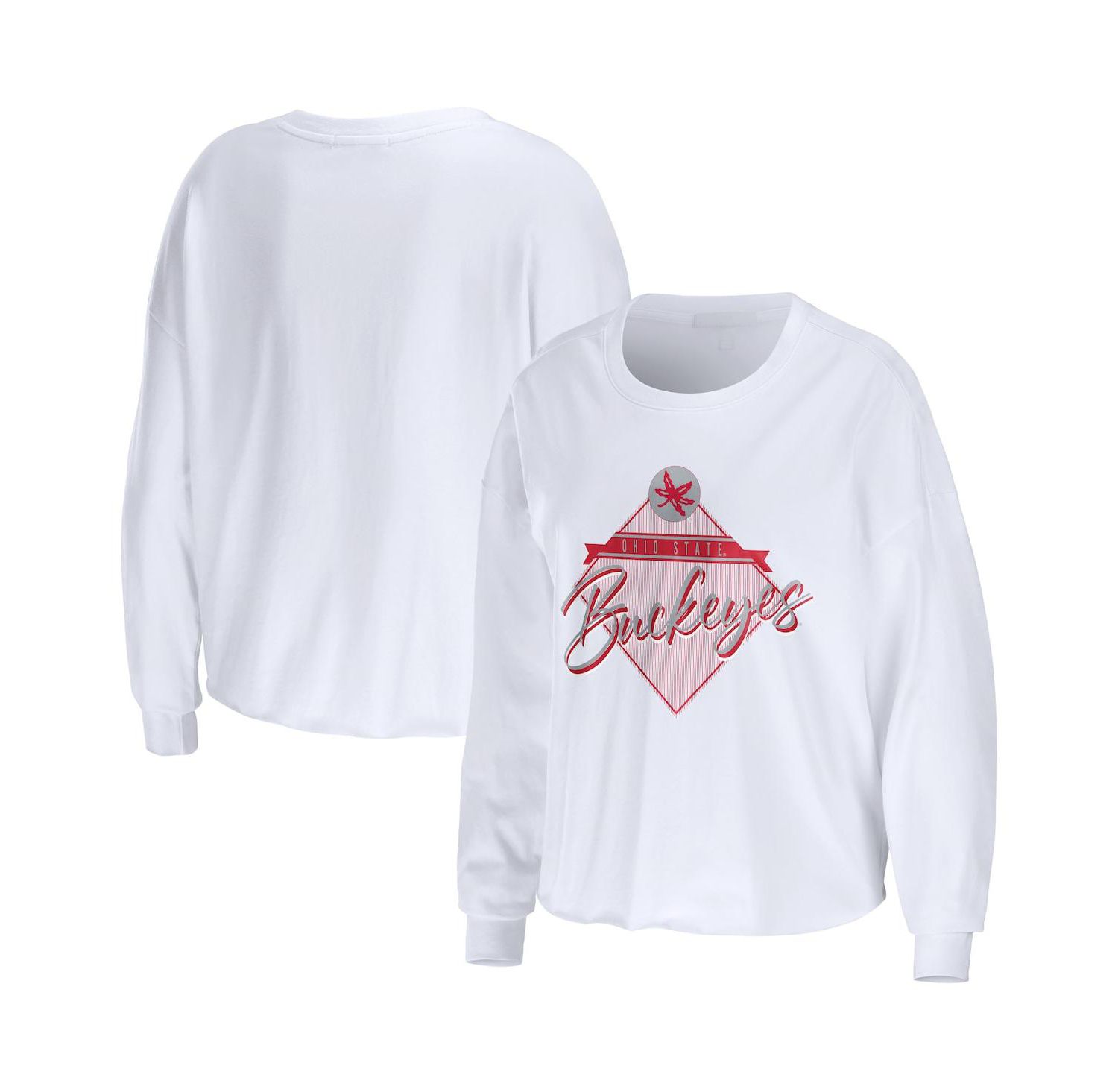 Women's White Ohio State Buckeyes Diamond Long Sleeve Cropped T-shirt