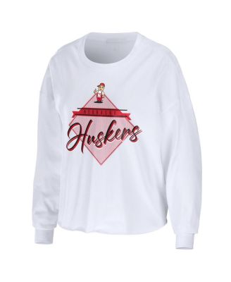 Women's White Nebraska Huskers Diamond Long Sleeve Cropped T-shirt