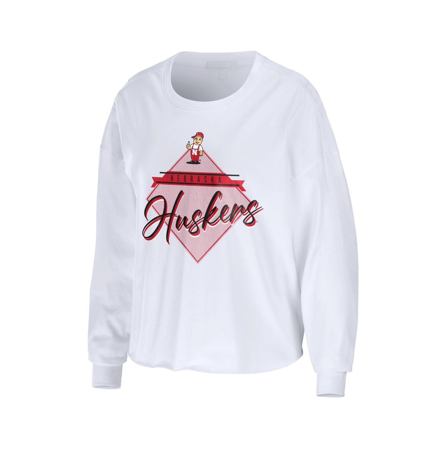 Женская футболка WEAR by Erin Andrews White Nebraska Huskers Diamond Long Sleeve Cropped — фото 3