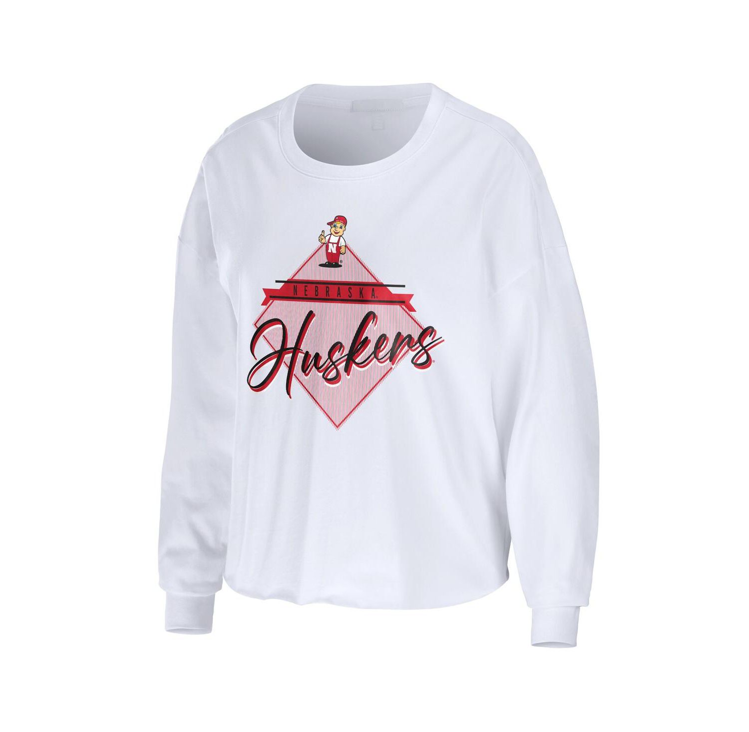 Women's White Nebraska Huskers Diamond Long Sleeve Cropped T-shirt