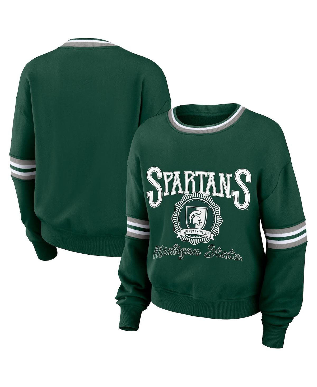 Wear By Erin Andrews Women's  Forest Green Distressed Michigan State Spartans Vintage-like Pullover S