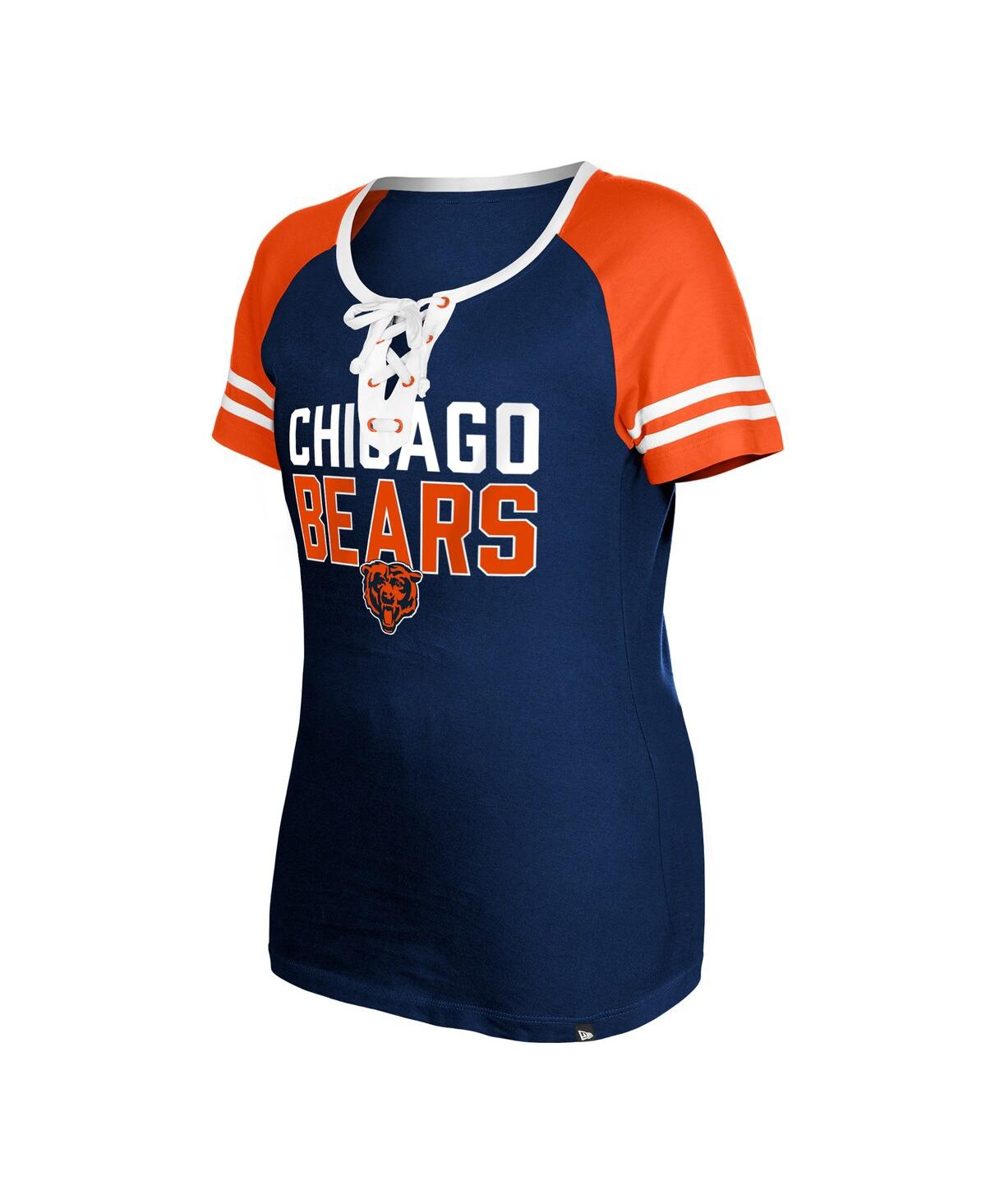 NEW ERA WOMEN'S NEW ERA NAVY CHICAGO BEARS RAGLAN LACE-UP T-SHIRT 