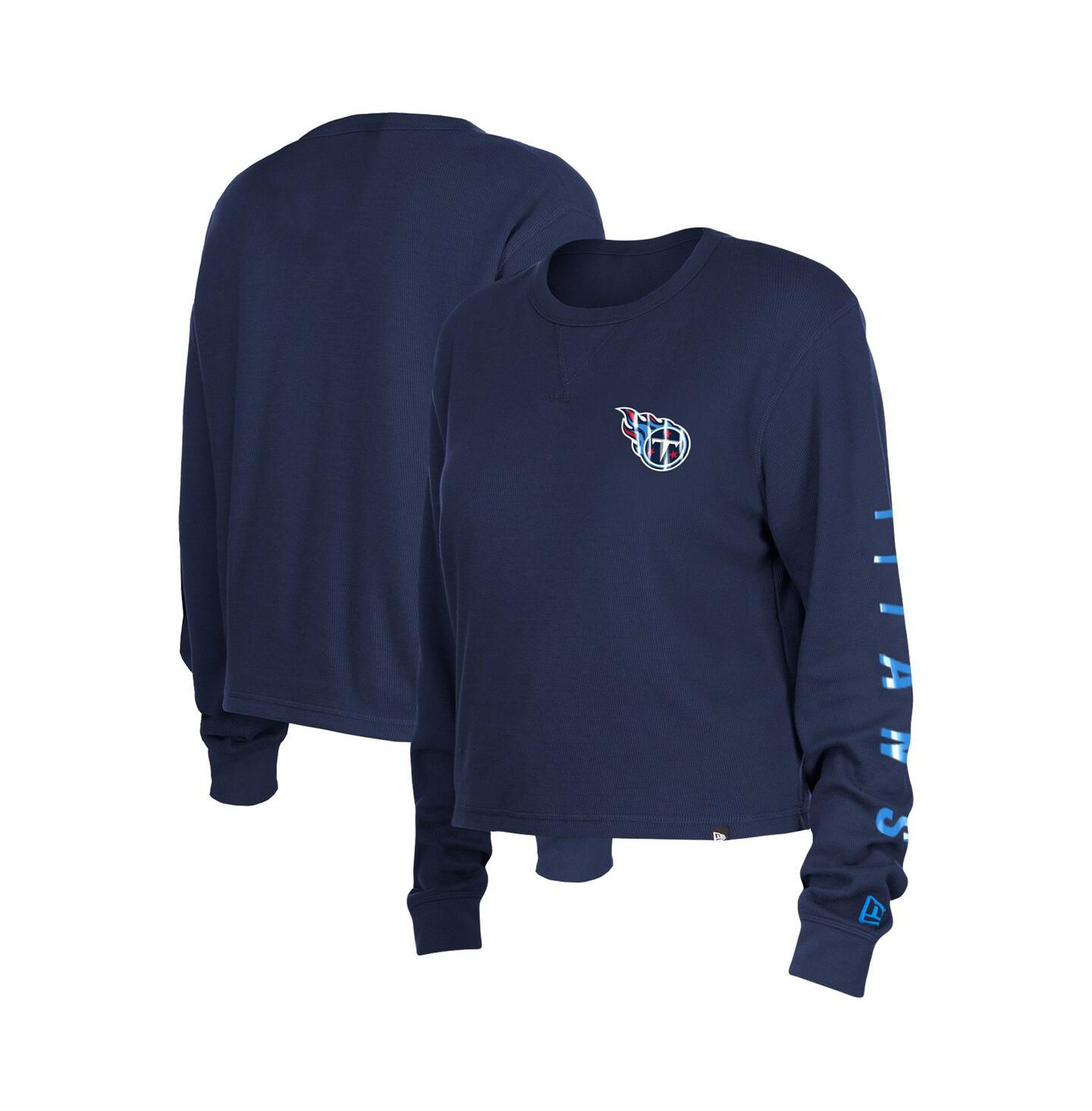 Женская футболка New Era Navy Tennessee Titans Thermal Crop Long Sleeve — фото 1