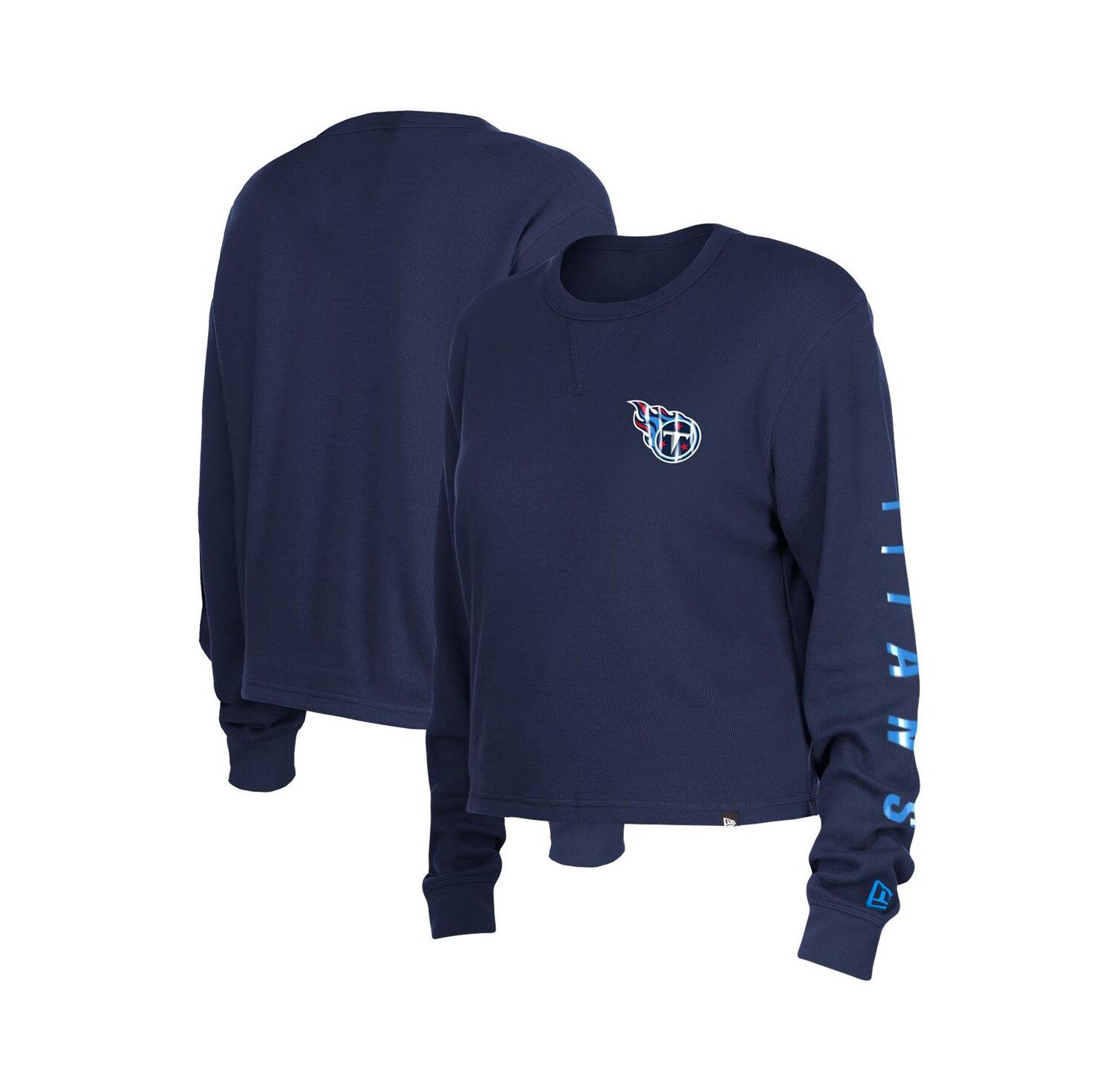 Women's Navy Tennessee Titans Thermal Crop Long Sleeve T-shirt