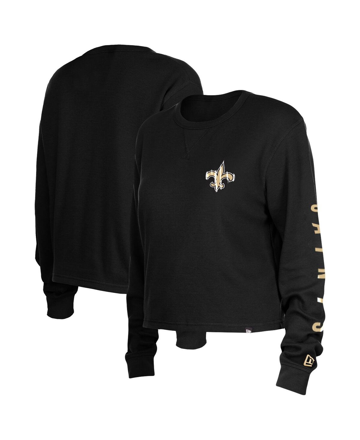 NEW ERA WOMEN'S NEW ERA BLACK NEW ORLEANS SAINTS THERMAL CROP LONG SLEEVE T-SHIRT 