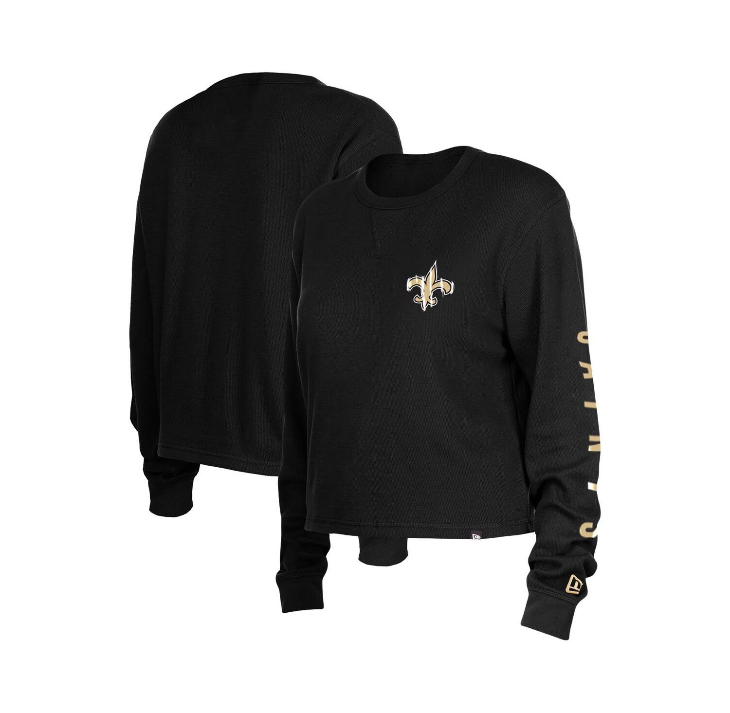 Women's Black New Orleans Saints Thermal Crop Long Sleeve T-shirt