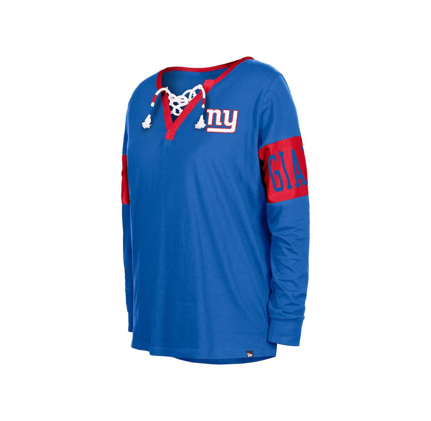 Women's Royal New York Giants Lace-Up Notch Neck Long Sleeve T-shirt