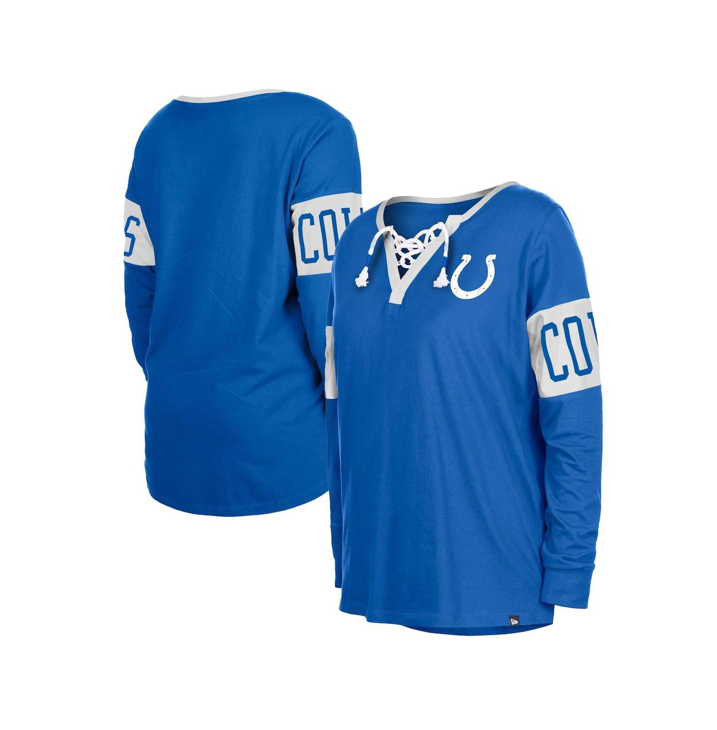 Женская футболка New Era Blue Indianapolis Colts Lace-Up Notch Neck Long Sleeve — фото 1