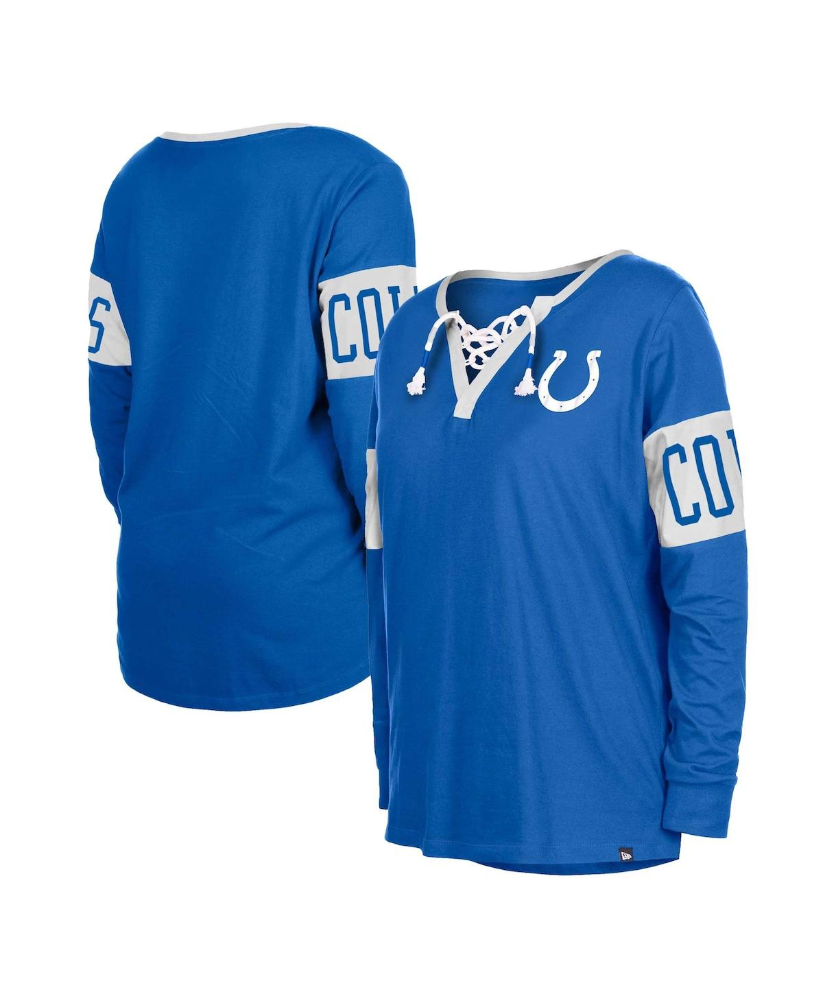 Women's New Era Blue Indianapolis Colts Lace-Up Notch Neck Long Sleeve T-shirt - Blue