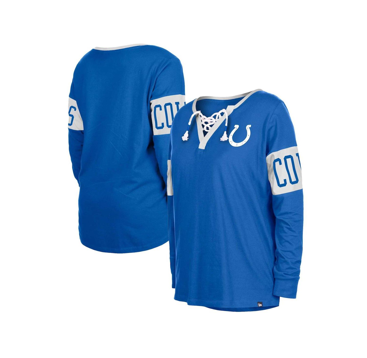 Women's Blue Indianapolis Colts Lace-Up Notch Neck Long Sleeve T-shirt