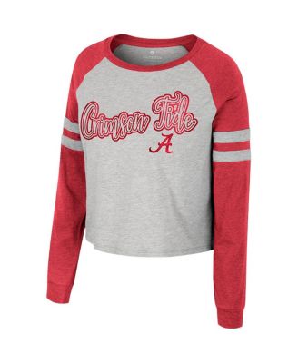 Women's Heather Gray Alabama Crimson Tide I'm Gliding Here Raglan Long Sleeve Cropped T-shirt