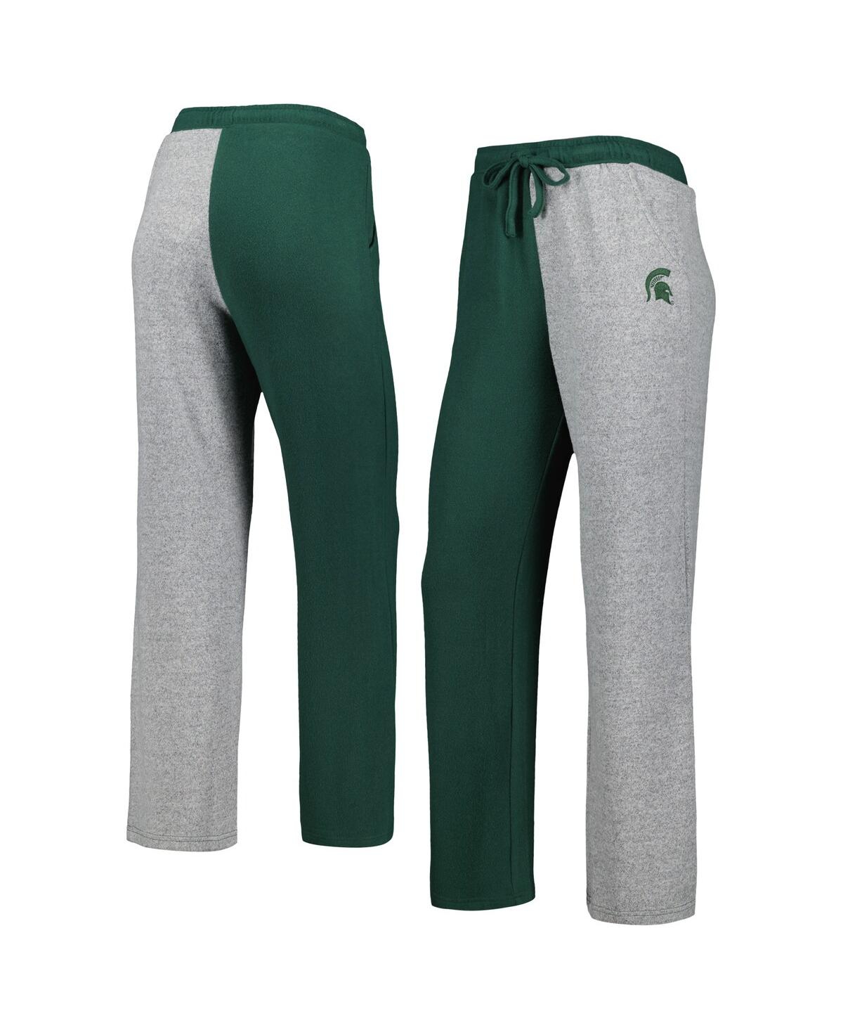 Shop Zoozatz Women's  Green, Gray Michigan State Spartans Colorblock Cozy Tri-blend Lounge Pants In Green,gray