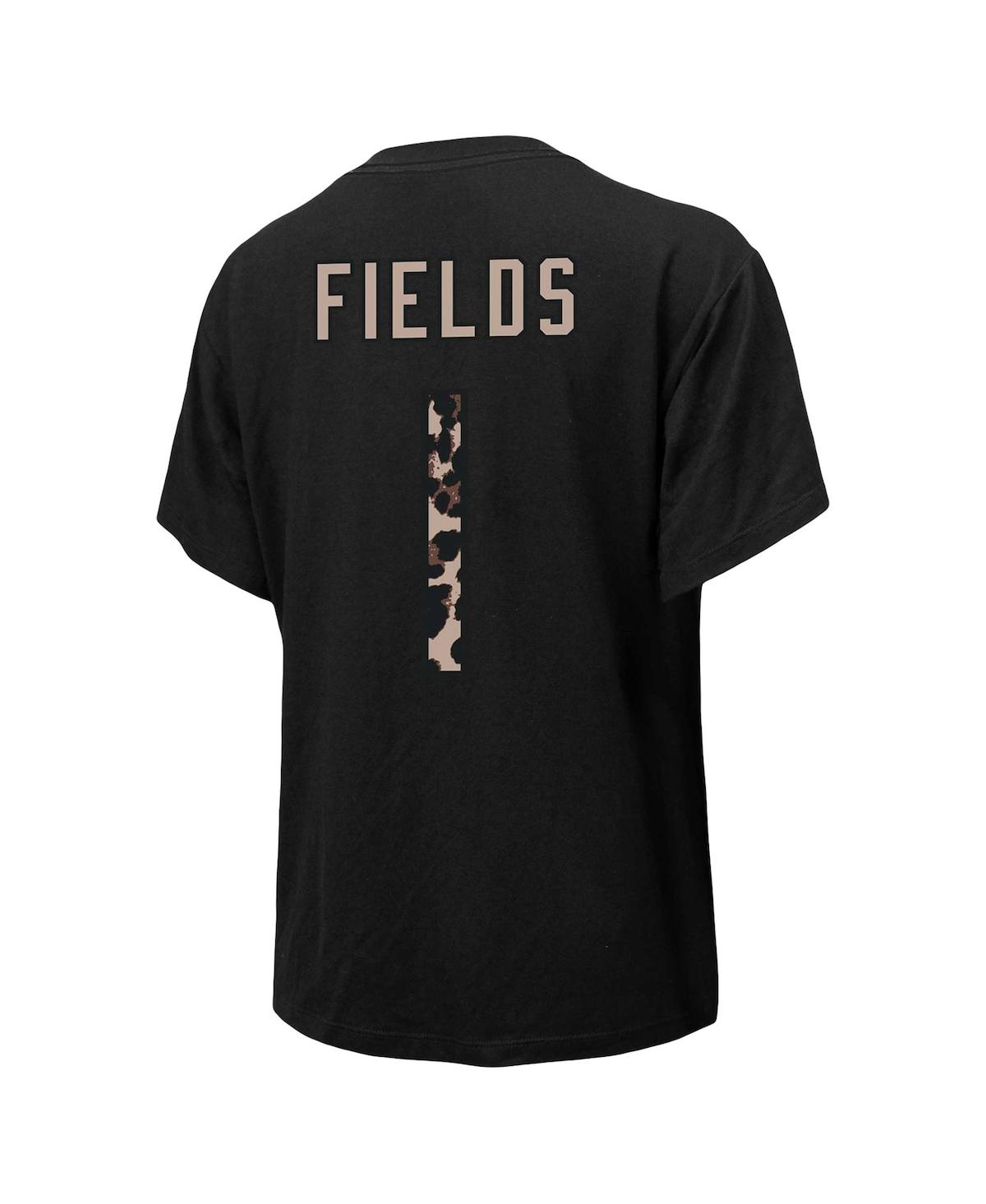 Shop Majestic Women's  Threads Justin Fields Black Chicago Bears Leopard Player Name And Number T-shirt