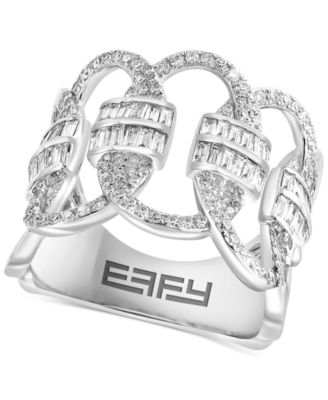 EFFY Collection - Diamond Round & Baguette Multirow Statement Ring (1-1/5 ct. t.w.) in 14k White Gold