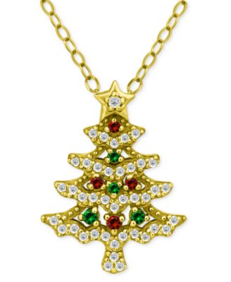 Giani Bernini - Cubic Zirconia Christmas Tree Pendant Necklace, 16" + 2" extender,