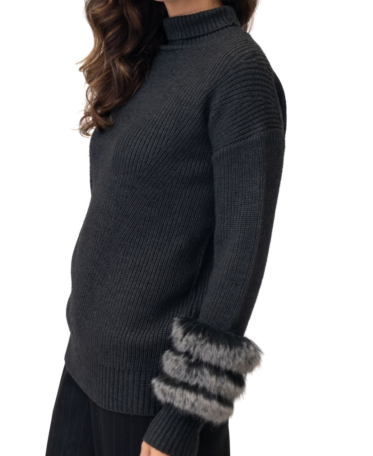 Shop Adrienne Landau Women's Wool-cuff Turtleneck Sweater In Grey