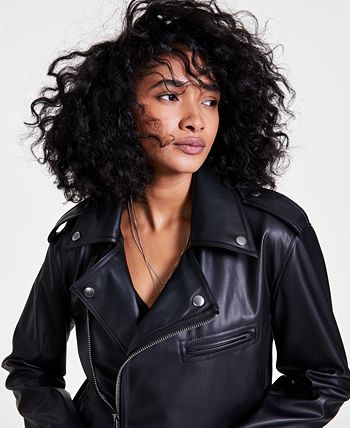 Macy's women's deals black leather jacket
