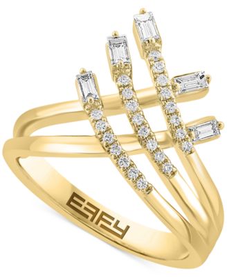 EFFY Collection - Diamond Round & Baguette Openwork Crossover Ring (1/3 ct. t.w.) in 14k Gold