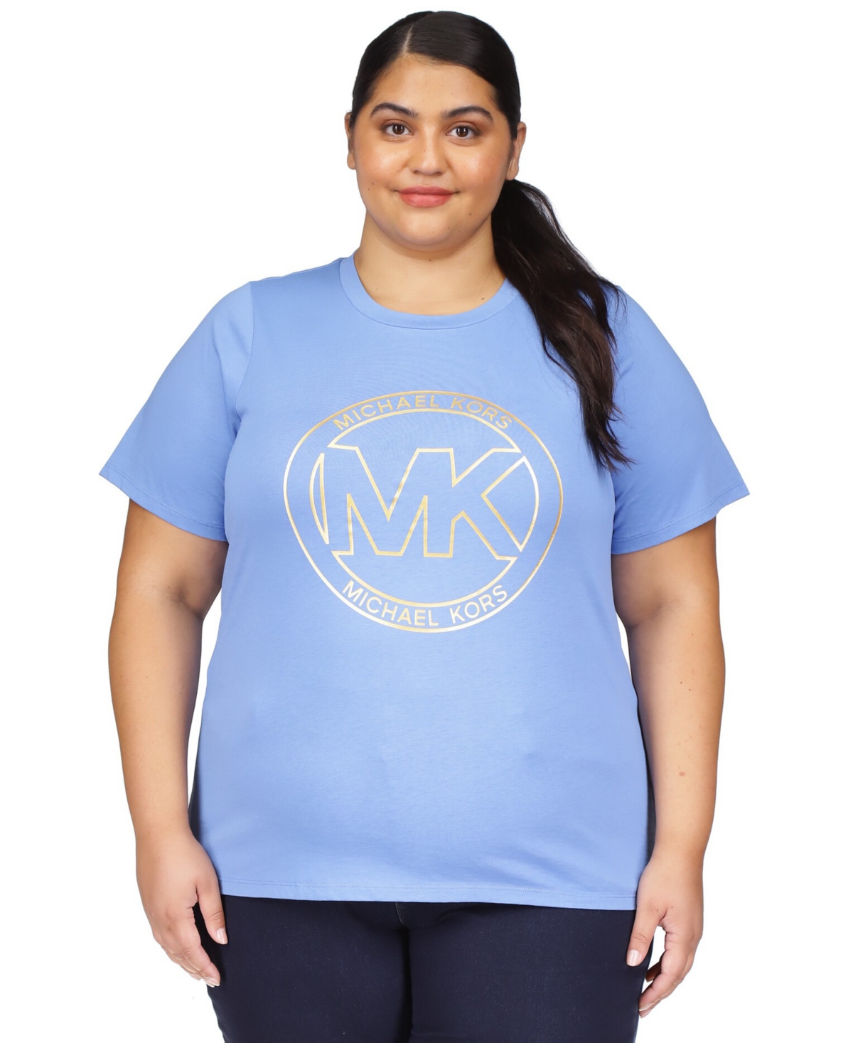 Michael Kors Michael  Plus Size Oversized Circle Logo Tee In Blueberry