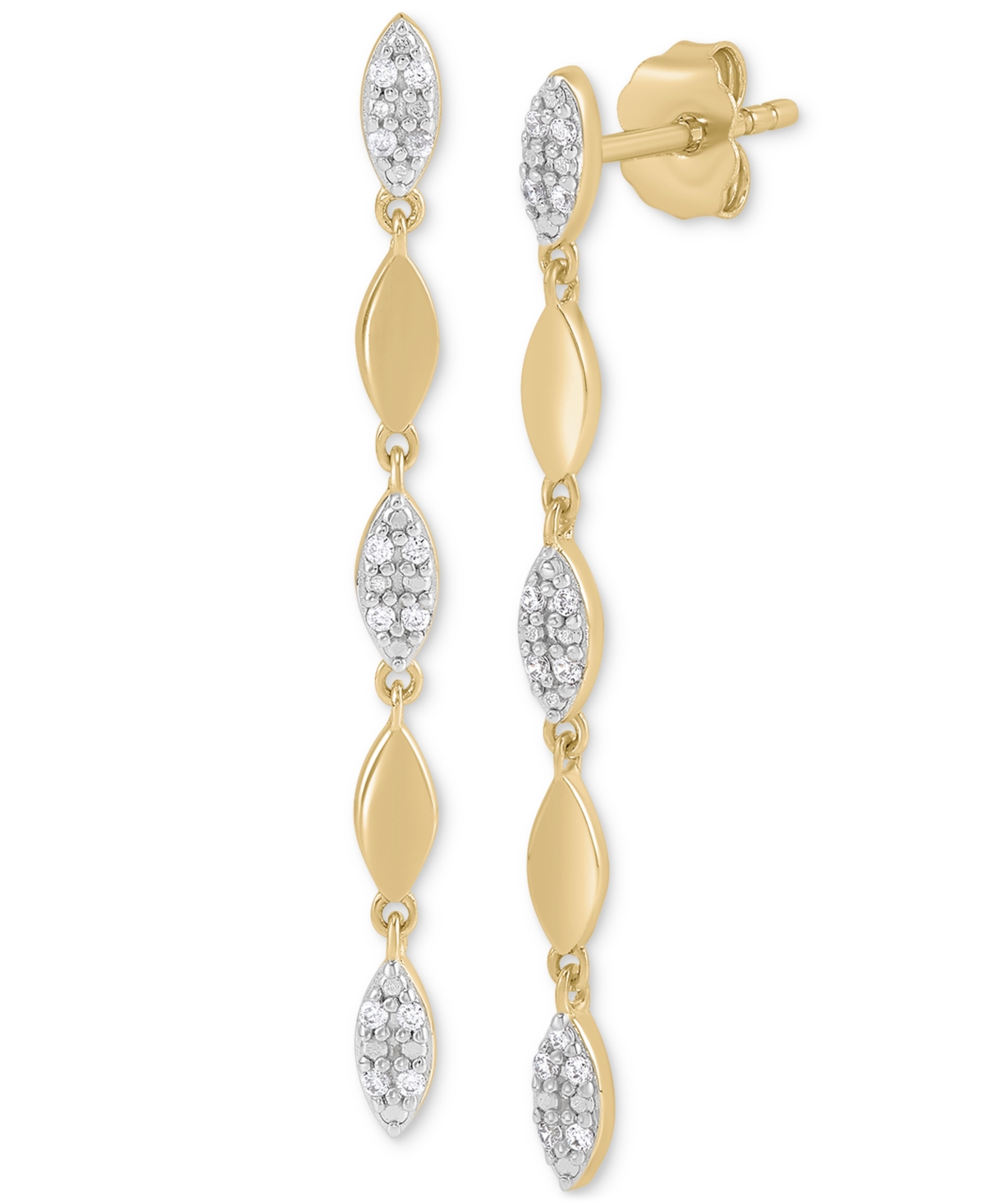 Macy's Diamond Cluster & Polished Link Linear Drop Earrings (1/10 Ct. T.w.) In 14k Gold-plated Sterling Sil In Gold-plated Sterling Silver