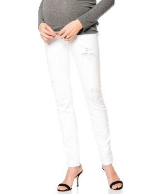 Vigoss Jeans - Solid Distressed Maternity Jeans, White Wash