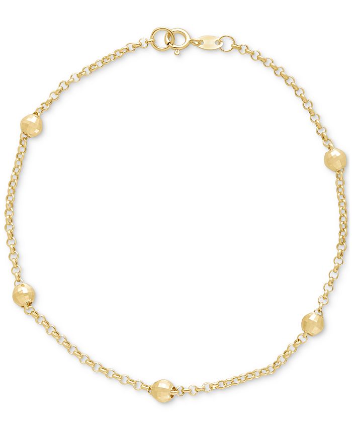 Macy's Polished Bead Station Rolo Link Chain Bracelet in 10k Gold - Macy's