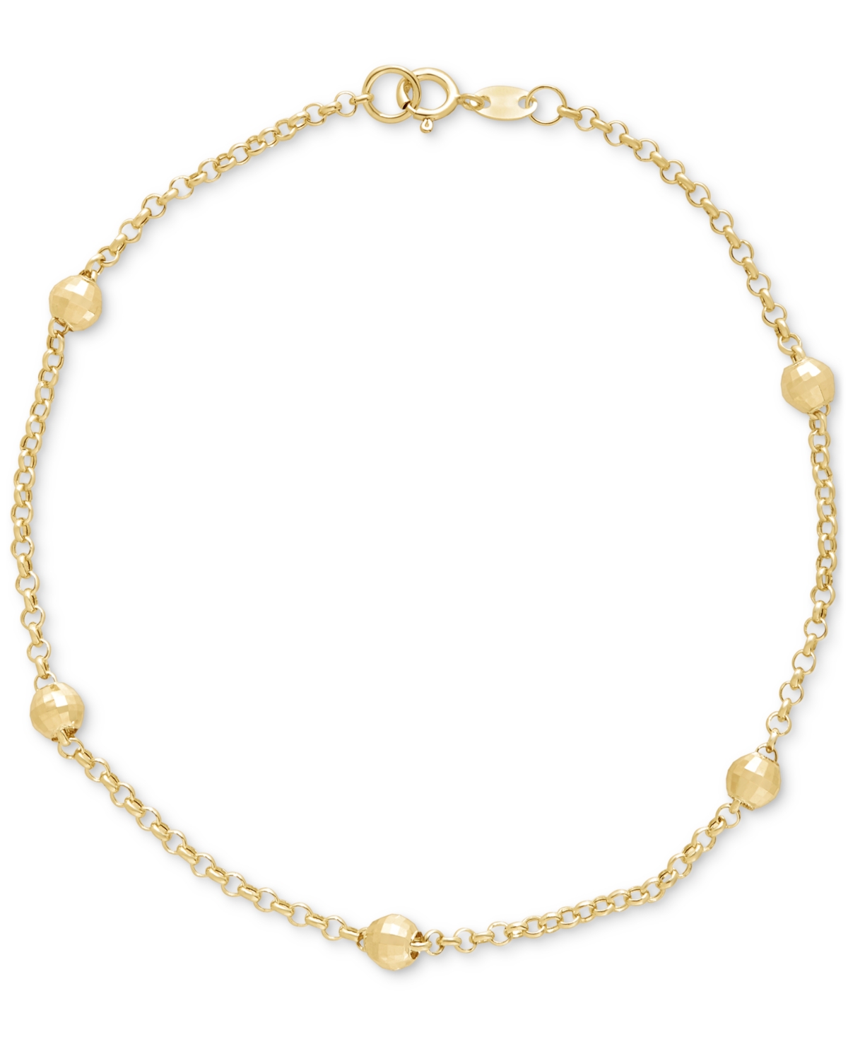 Macy's Polished Bead Station Rolo Link Chain Bracelet In 10k Gold In Yellow Gold