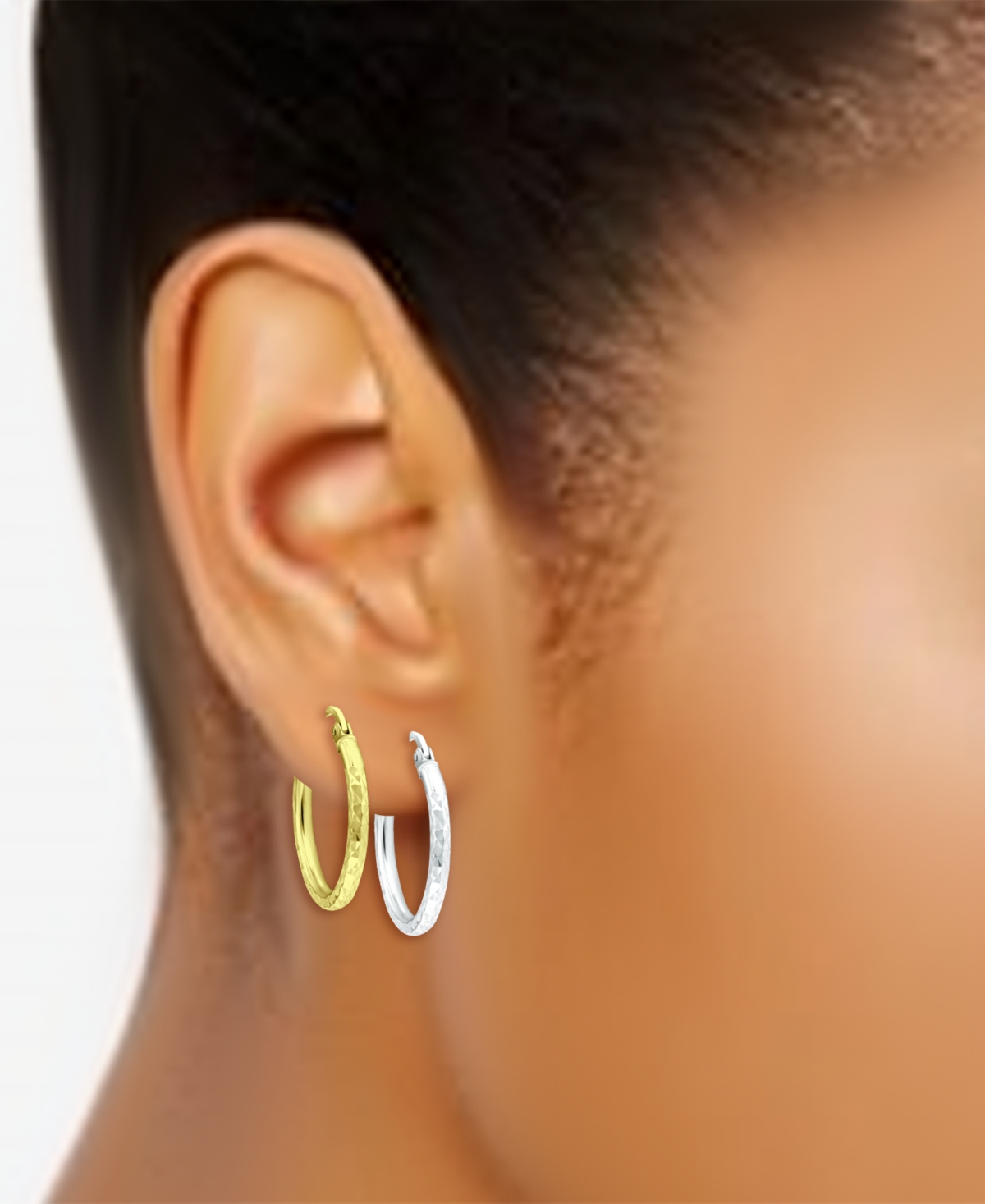 2-Pc. Set Textured Hoop Earrings in Sterling Silver & 18k Gold-Plate, 20mm