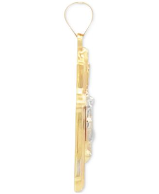 Two Tone Crucifix Charm Pendant in 14K Yellow and White Gold