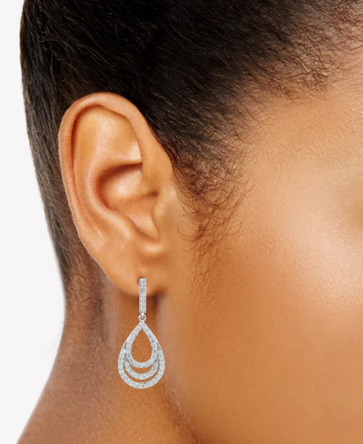 Diamond Layered Teardrop Drop Earrings (3/4 ct. t.w.) in 10k White Gold - 10K White Gold