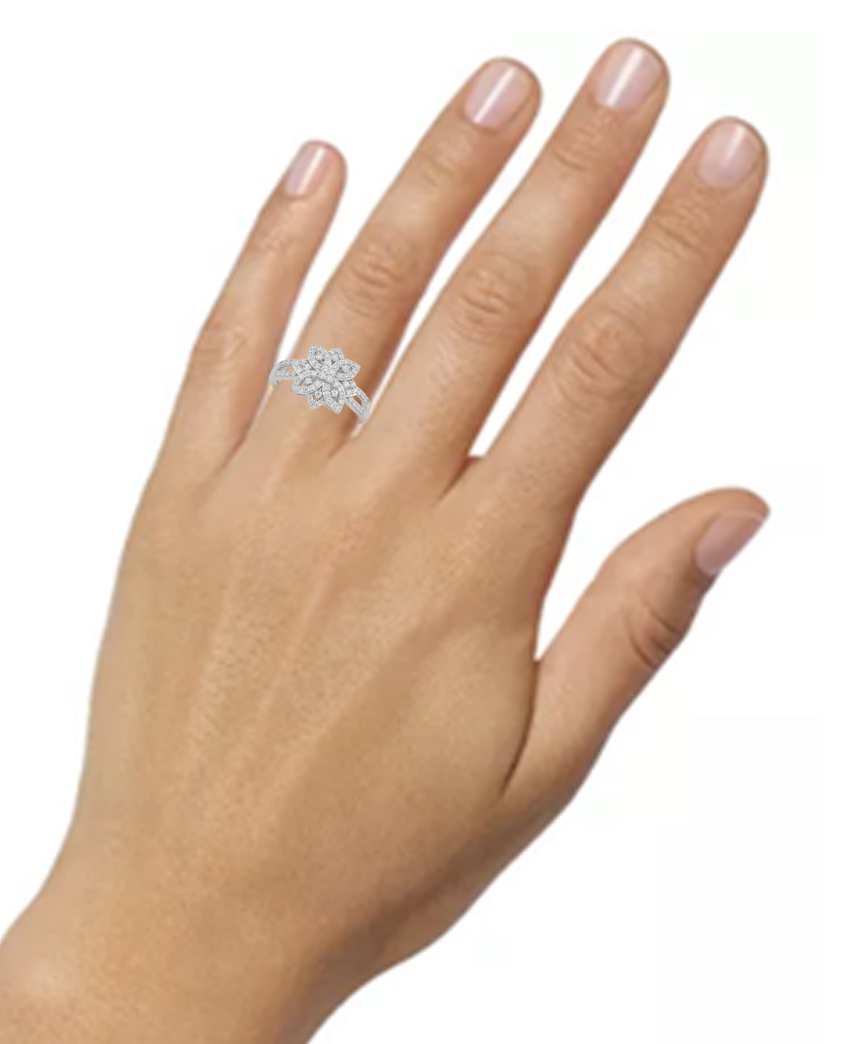 Macy's Diamond Flower Cluster Statement Ring (1/2 Ct. T.w.) In Sterling Silver In Sterling Silver