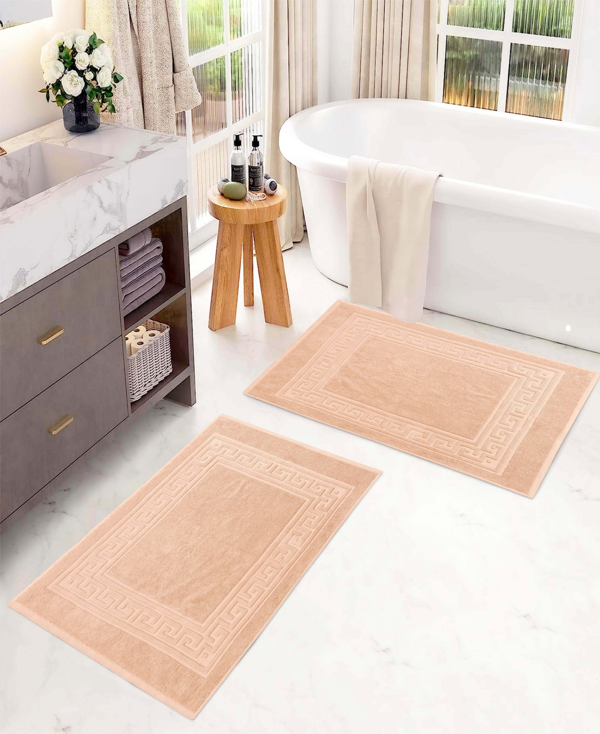Superior Cotton Greek Key Infinity Border 2-Pc. Bath Rug Set