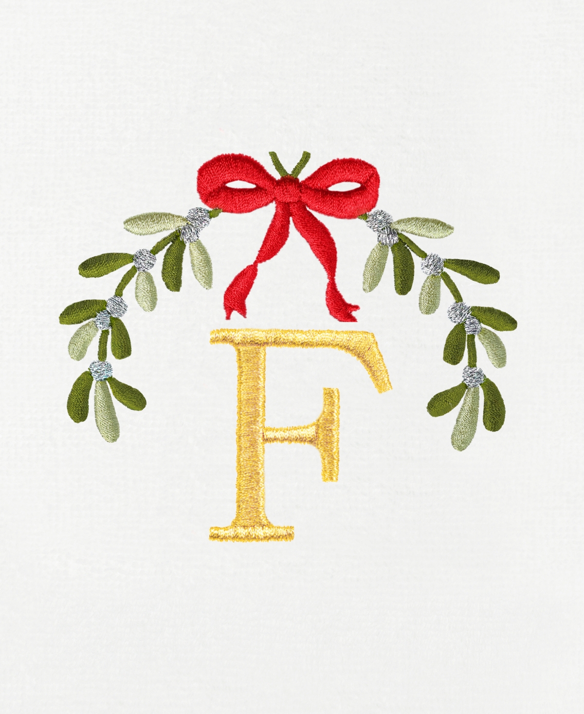 Linum Home Christmas Mistletoe MonogramEmbroidered Luxury Turkish Cotton Towels, 2 Piece - F