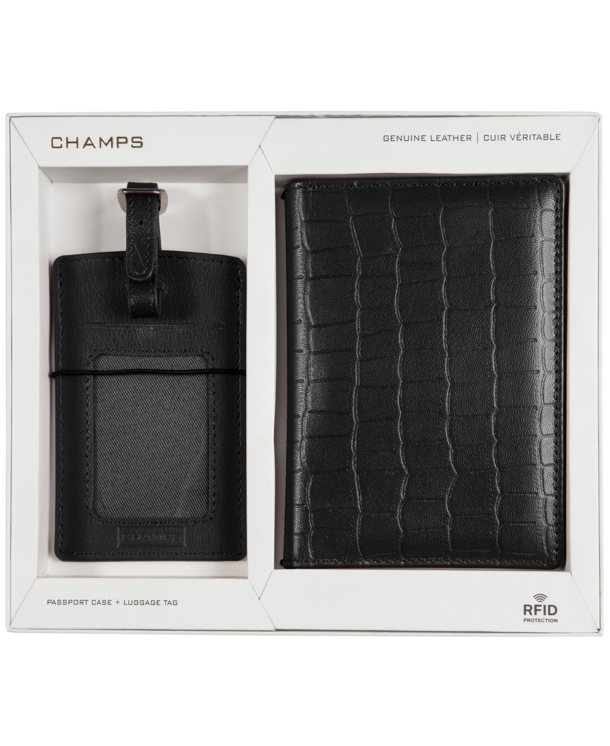Champs Men's Rfid Blocking Passport Holder And Luggage Tag Combo Set In Black
