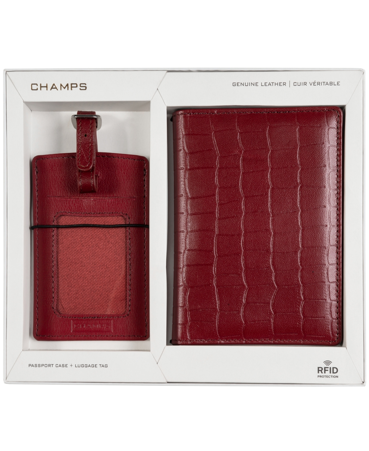 Champs Men's Rfid Blocking Passport Holder And Luggage Tag Combo Set In Red