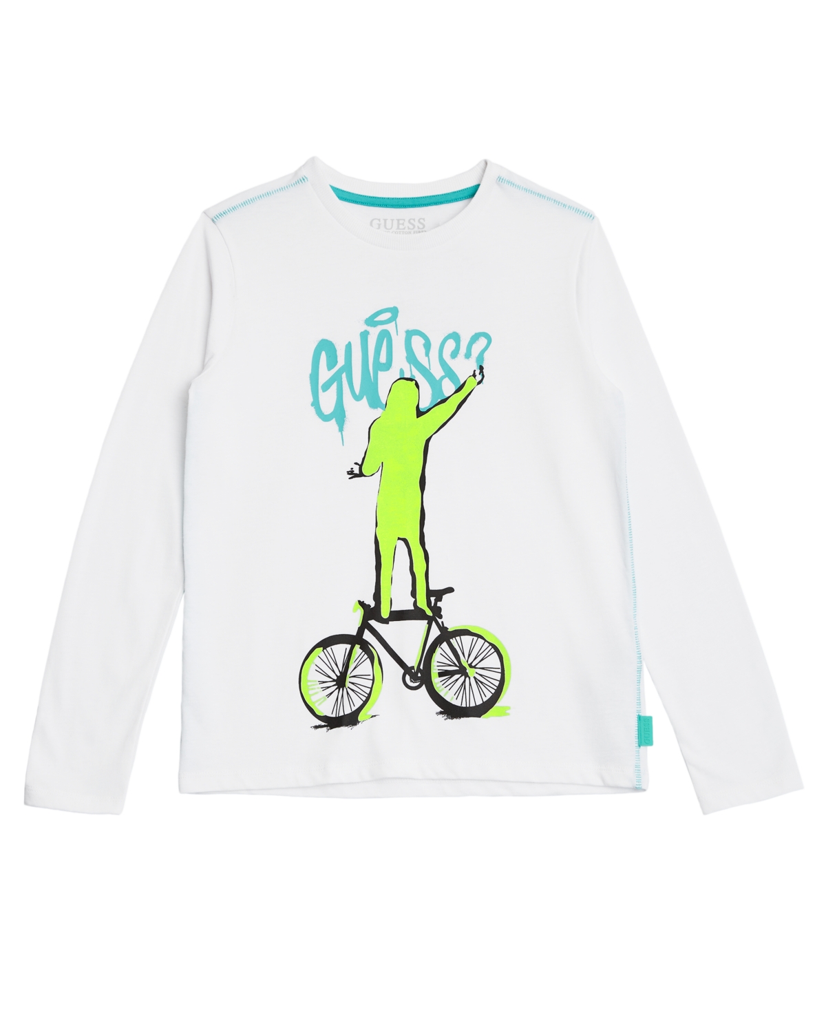 Guess Kids' Big Boys Cotton Jersey Glow In The Dark Spray Paint Artwork T-shirt In White