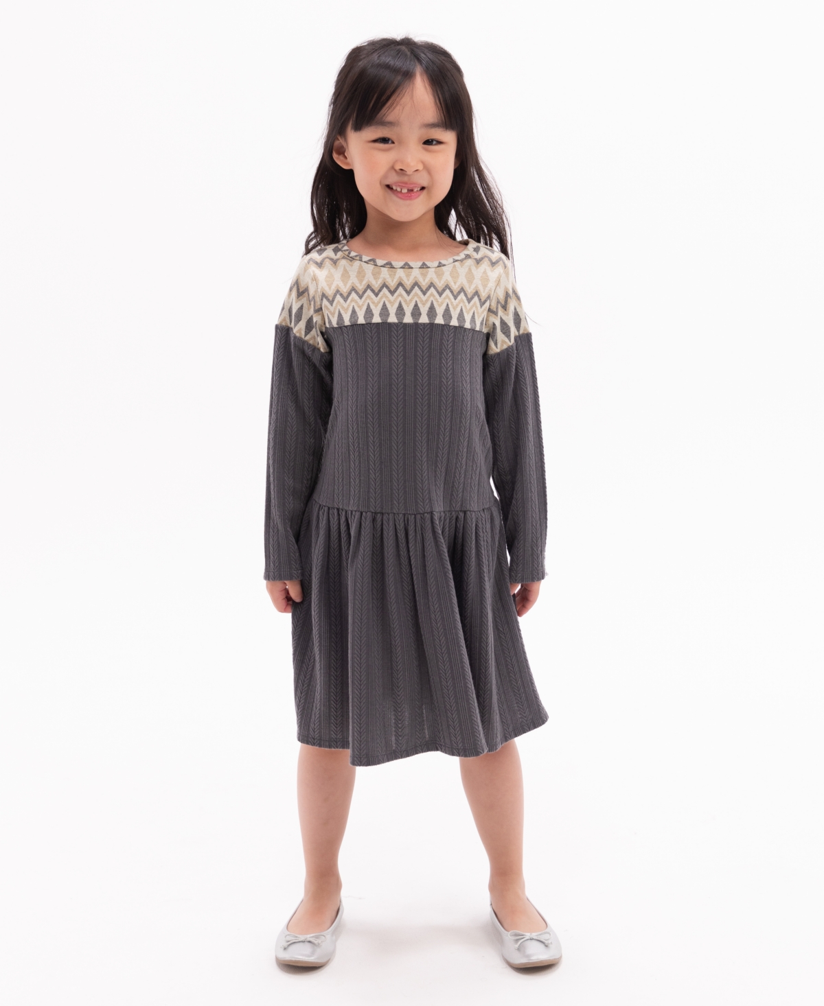 Shop Rare Editions Toddler Girls Long Sleeve Drop Waist Rib Knit Dress In Gray