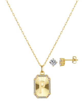 Unwritten Cubic Zirconia Initial Pendant Necklace and Stud Earring Set - Gold P 20$
