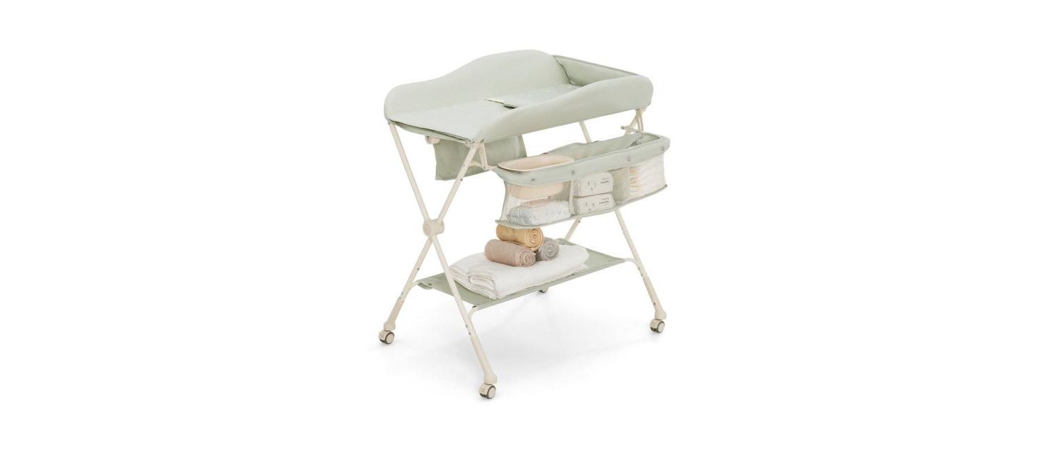 Portable Baby Changing Table with Water Basin and Rolling Wheels for Nursery