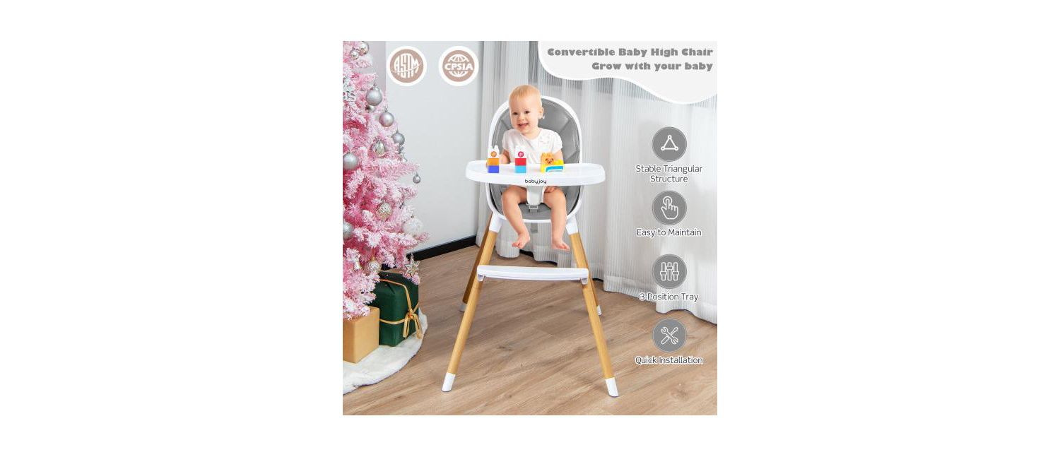 4-in-1 Convertible Baby High Chair Infant Feeding Chair with Adjustable Tray